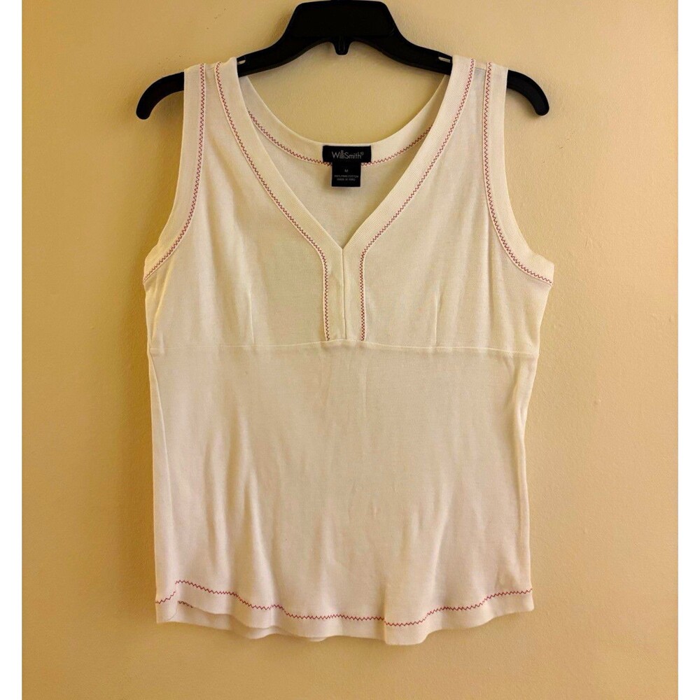 Willi Smith White Knit 100% Pima Cotton Tank Top Size M Made in Peru